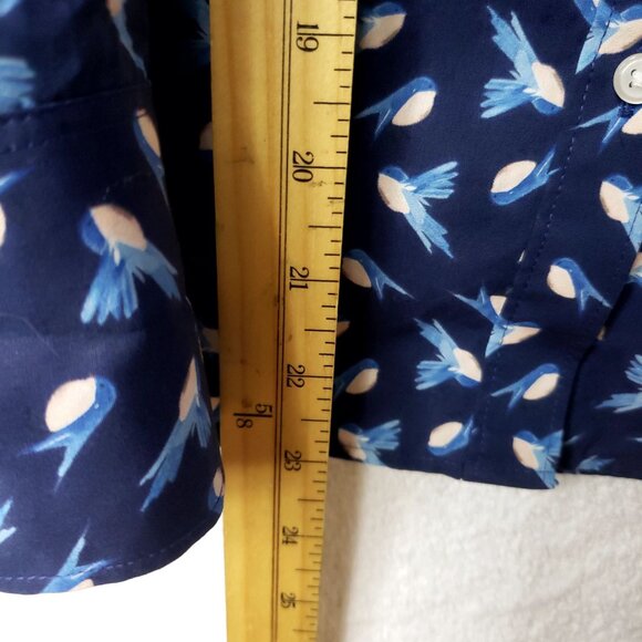 Lands End Button-Down Shirt Blue Supima & White Bird Print Long Sleeve 6Petite - Picture 8 of 9